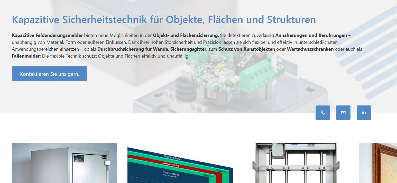 Kapazitive Sicherheitstechnik für Objekte, Flächen und Strukturen
